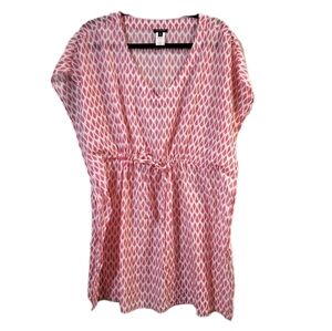 Talbots Pink/ White Ikat Boho Beach Swim Coverup Top Cruise Vacay Women's Medium